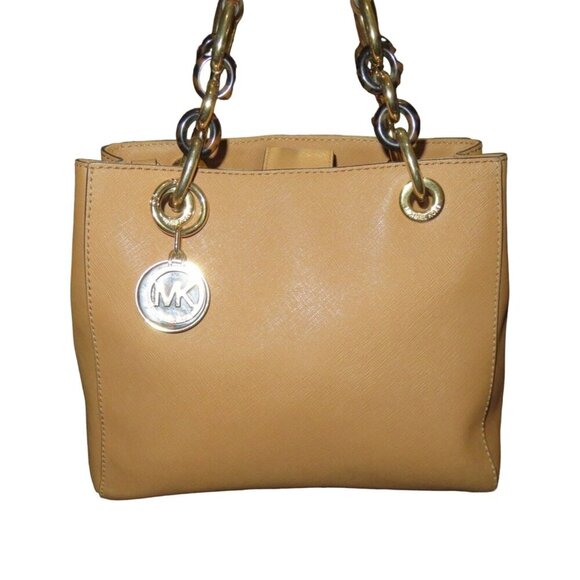 Michael Kors Cynthia Tan Saffiano Leather Chain Handle Tote handbag - Picture 1 of 9
